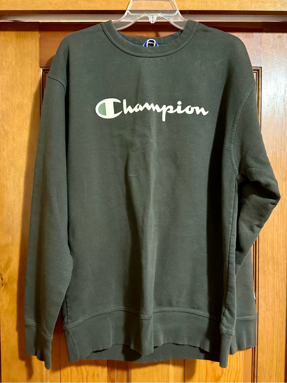 Champion Crewneck Sweatshirt in Forest Green with White Logo